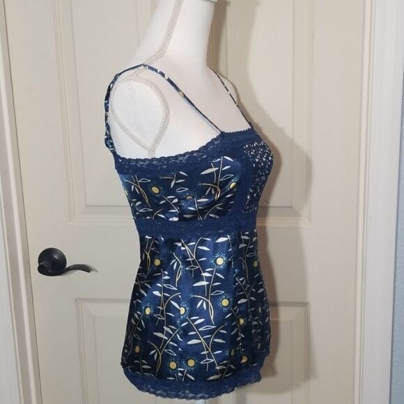 Fossil Camisole Blue Floral and Lace Cami Size Sma - Picture 4 of 7
